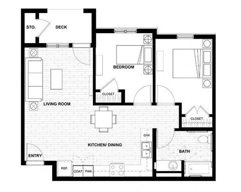 Two bedroom one bath 794 square foot